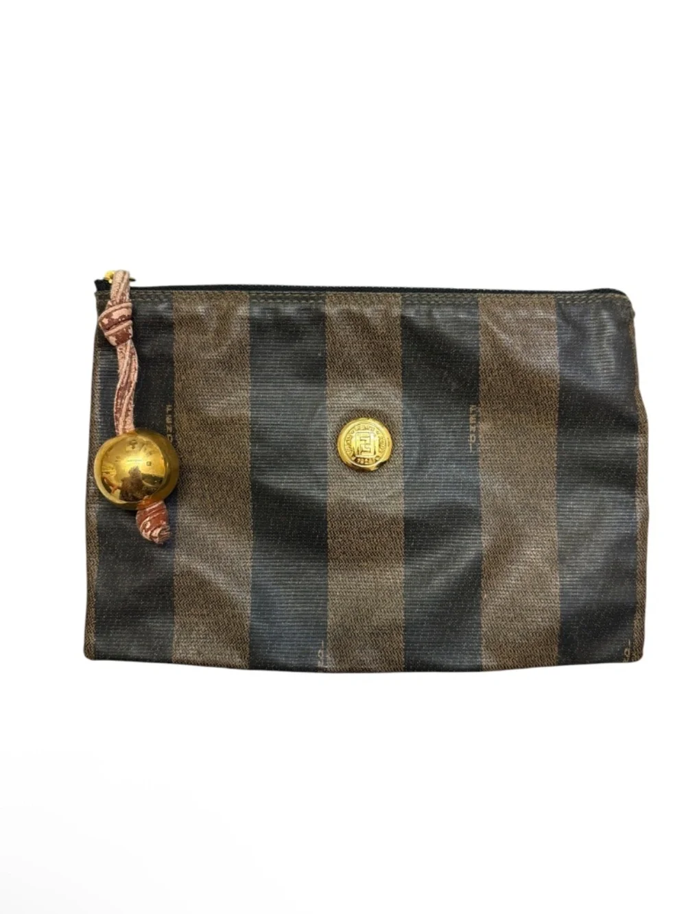 Fendi vintage black gold/brown striped cosmetic clutch bag